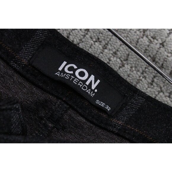 ICON Amsterdam Pants Mens Size 32 Dark Gray Plaid Stretch Skinny Fit Comfort - Picture 5 of 13